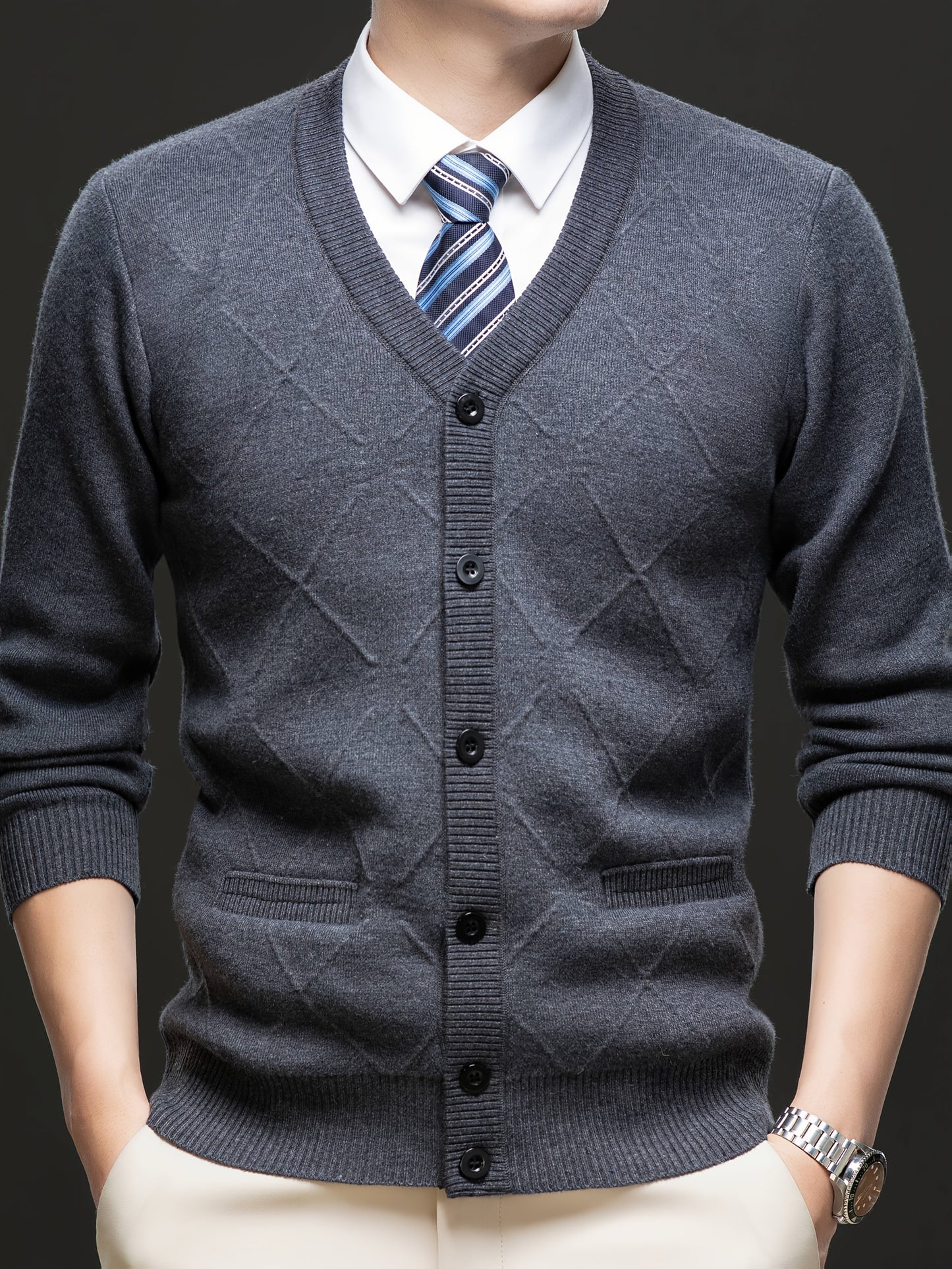 Men's Fleece-Lined Cardigan Fleece-Lined Knit Cardigan for Men | Thickened Casual V-Neck Top | Autumn and Winter