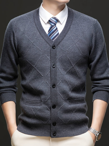 Men's Fleece-Lined Cardigan Fleece-Lined Knit Cardigan for Men | Thickened Casual V-Neck Top | Autumn and Winter