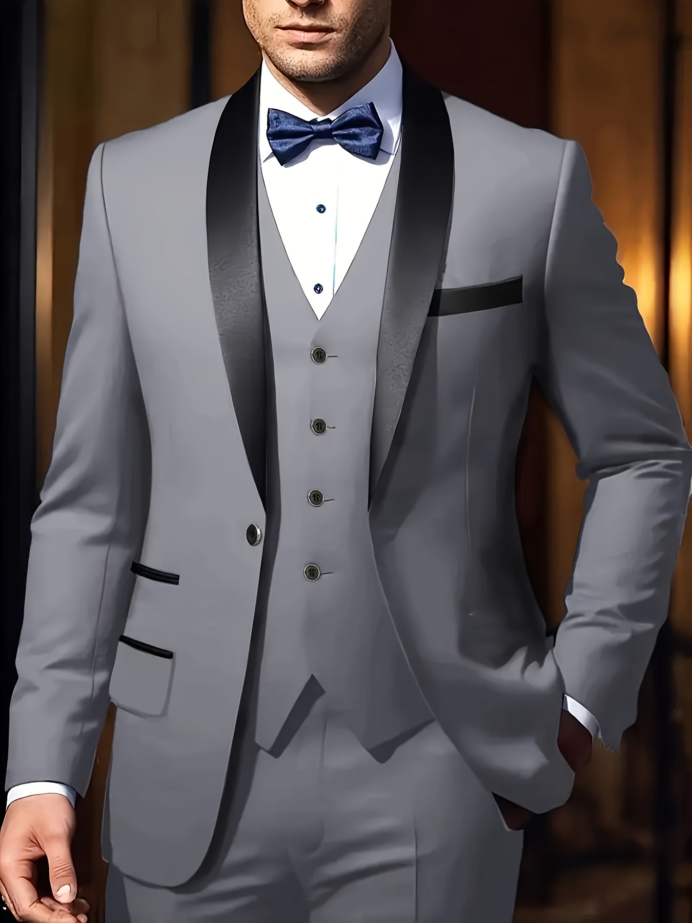 Three-Piece Formal Suit Set Men's Three-Piece Suit Set - Large Size Formal Attire with Notch Lapel, Includes Trousers & Vest for Weddings, Work & Festive Gifts