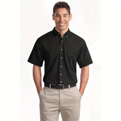 Port Authority Men's Short Sleeve Twill Shirt S500T - 5-Ounce Heavyweight 100%, Wrinkle-Resistant & Easy-Care, Classic Pointed Collar with Horn Buttons,