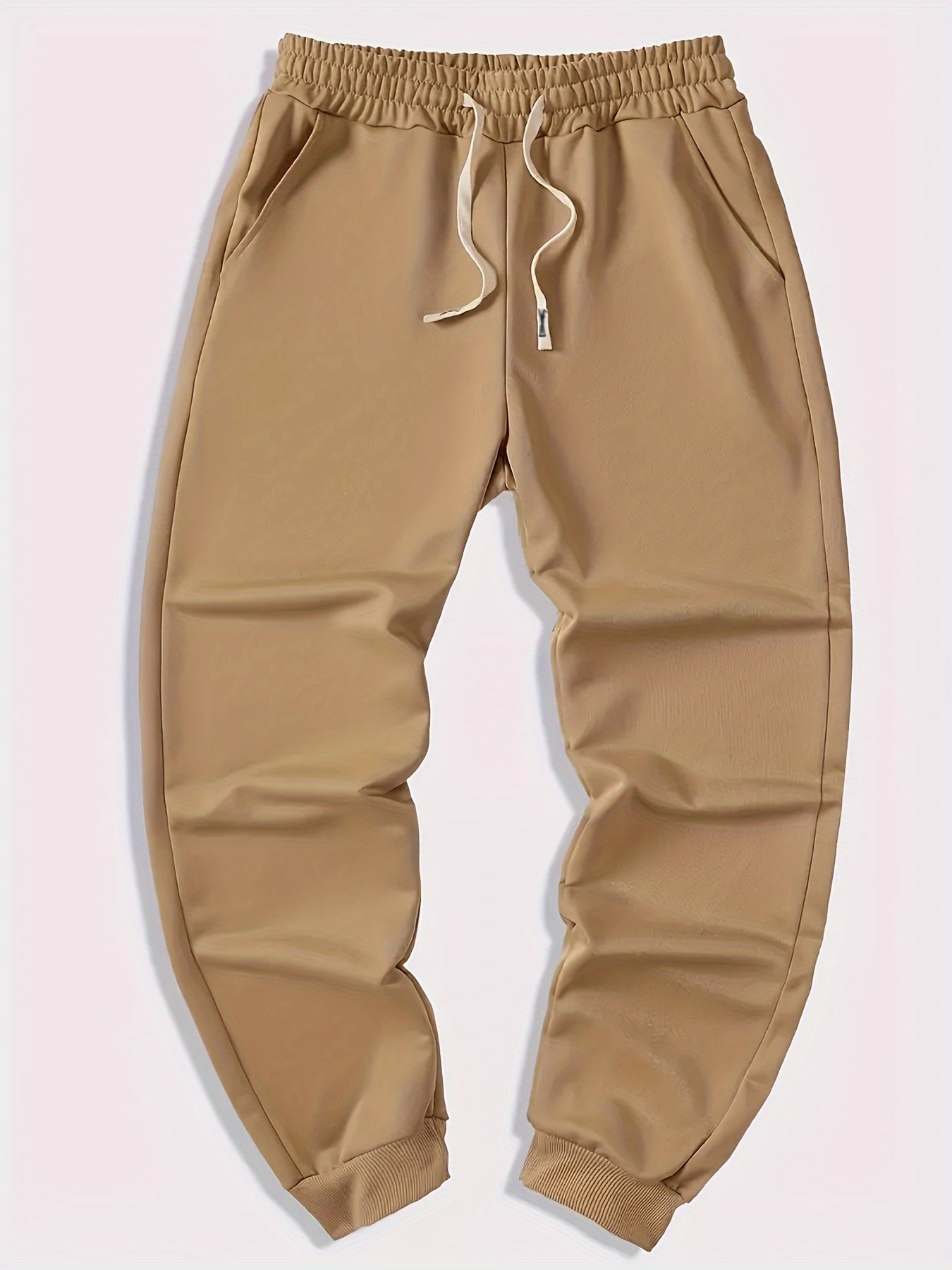 Mens Sports Jogger Pants 4pcs Plus Size Men's Sports Jogger Pants, Polyester Knit Fabric, Slight Stretch, Solid Color, Regular Fit,
