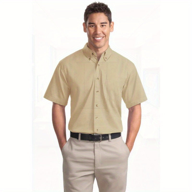 Port Authority Men's Short Sleeve Twill Shirt S500T - 5-Ounce Heavyweight 100%, Wrinkle-Resistant & Easy-Care, Classic Pointed Collar with Horn Buttons,