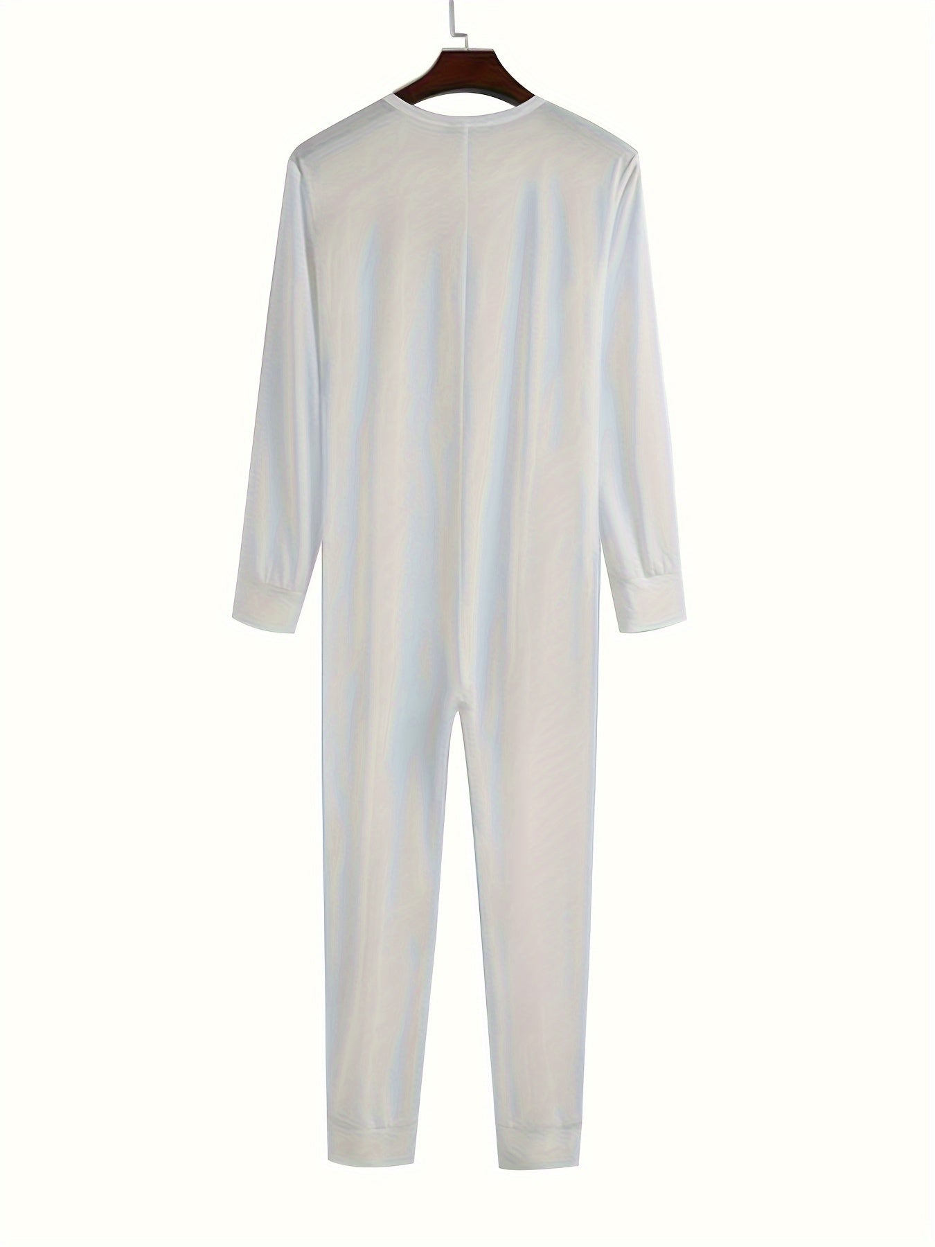 Men's Lightweight Slim-Fit Long Sleeve Bodysuit - Stretchy Non-Transparent Fabric, Full Coverage Comfort for Lounge, Sleep & Casual Wear - Soft Breathable Easy-Care