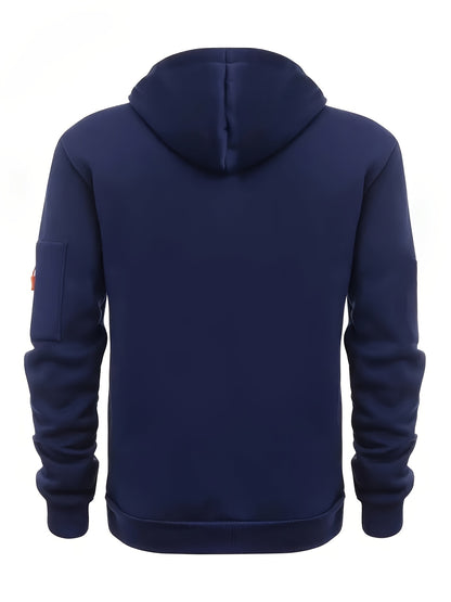 Thick, Warm, Oversized Men's Casual Zip-Up Hoodie - Kangaroo Pocket, Polyester Blend - Fall and Winter