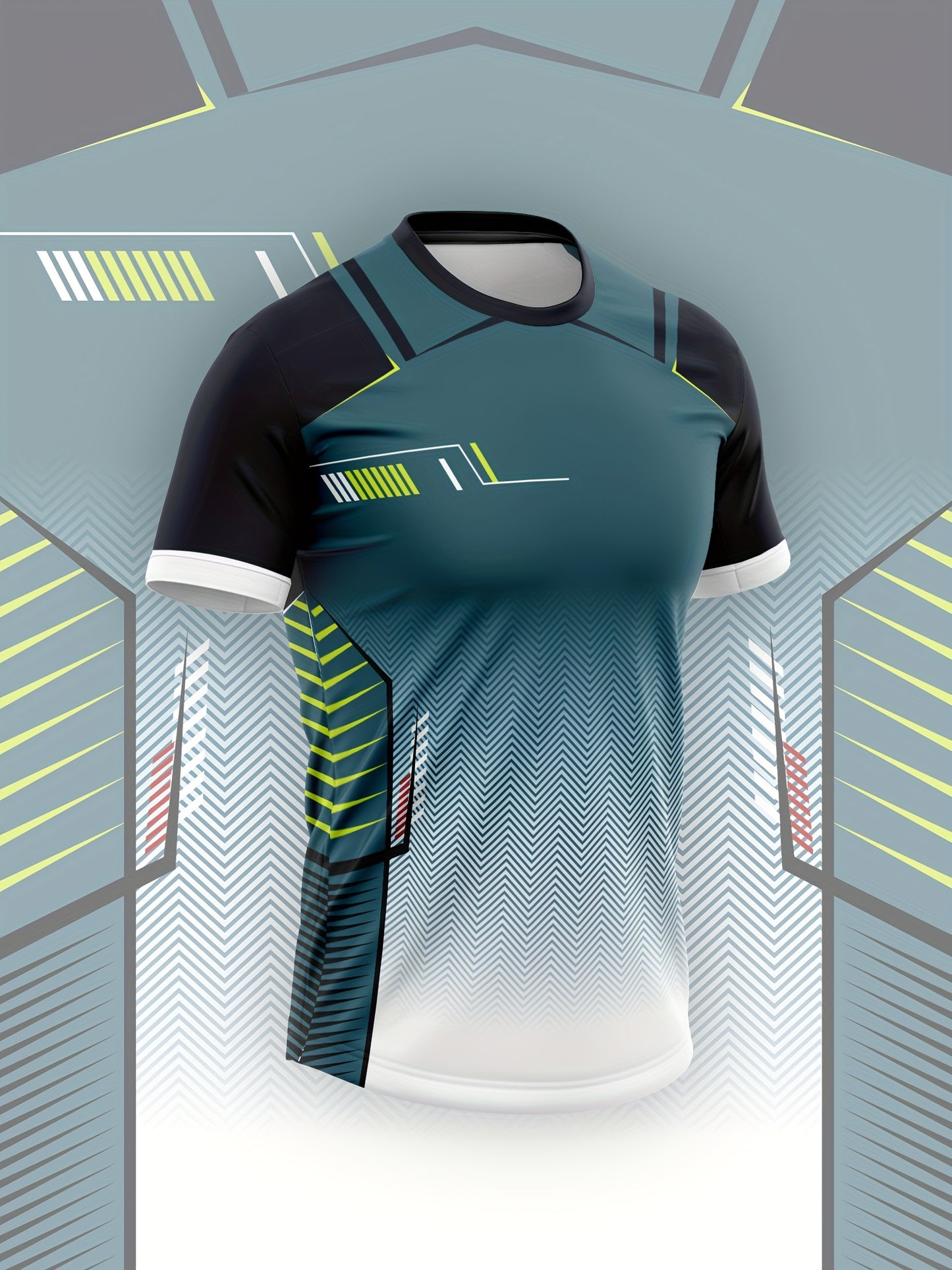 Men'S High-Elasticity Sporty T-Shirt - Geometric Pattern, Slim Fit, Breathable & Tear-Resistant for Running, Yoga,