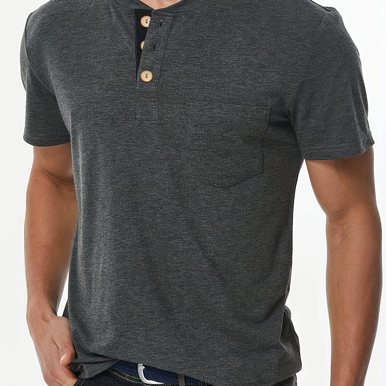 Stylish T-Shirt Soft Stretch Men's Plus Size Casual Henley T-Shirt | Lightweight 175gsm, Regular Fit Round Neck with Chest Pocket & Button Detail,