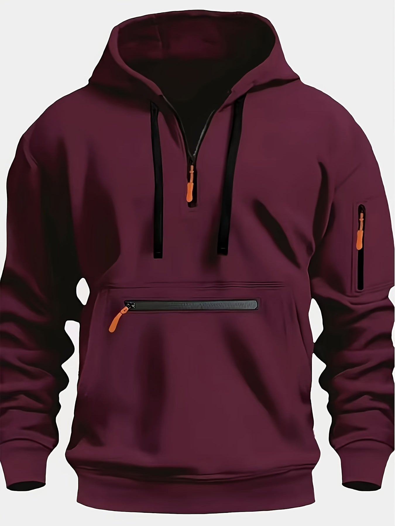 Thick, Warm, Oversized Men's Casual Zip-Up Hoodie - Kangaroo Pocket, Polyester Blend - Fall and Winter
