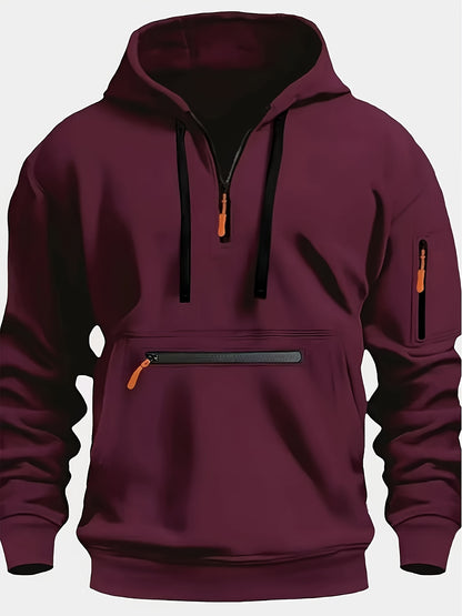 Thick, Warm, Oversized Men's Casual Zip-Up Hoodie - Kangaroo Pocket, Polyester Blend - Fall and Winter