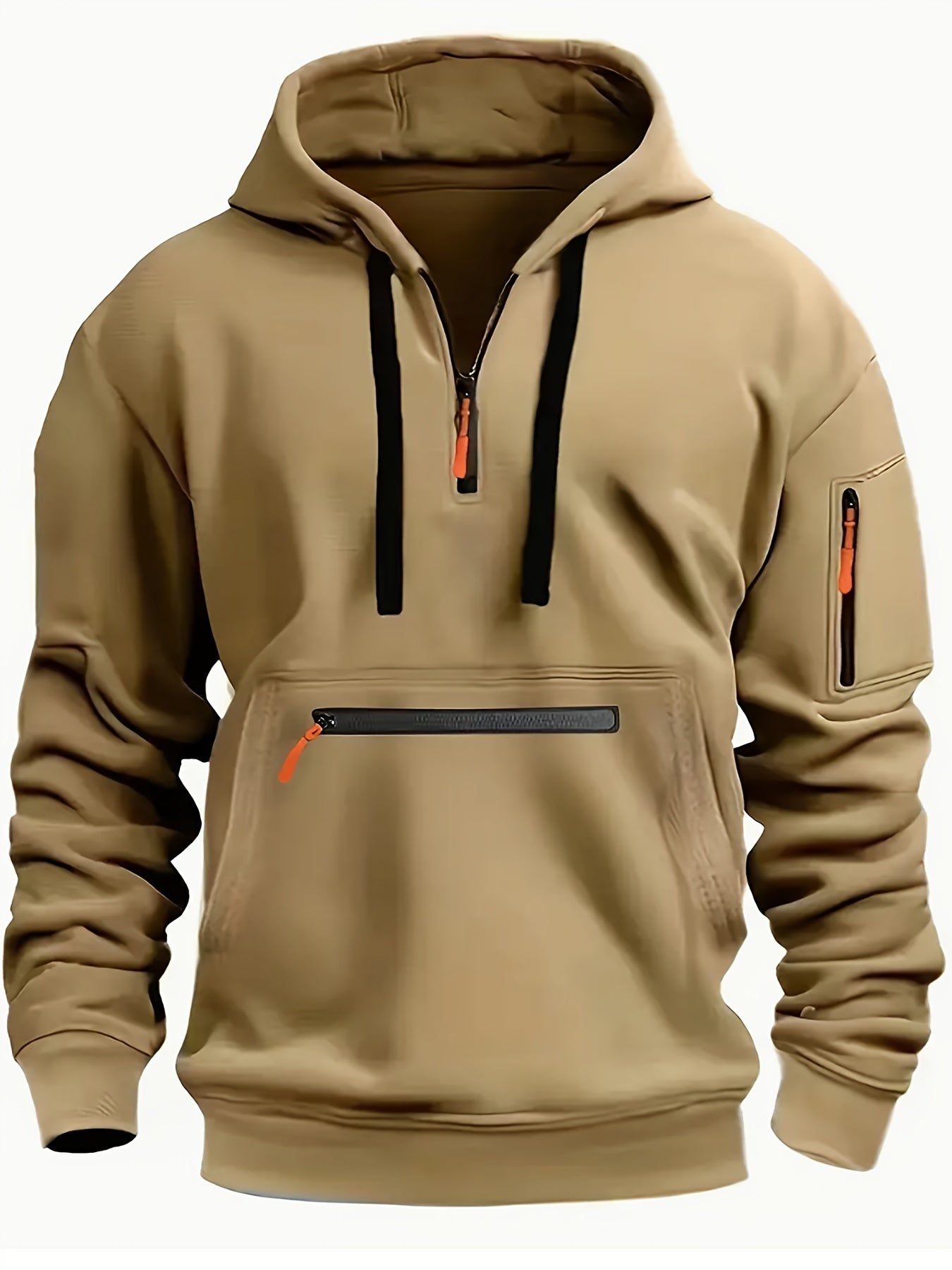 Thick, Warm, Oversized Men's Casual Zip-Up Hoodie - Kangaroo Pocket, Polyester Blend - Fall and Winter