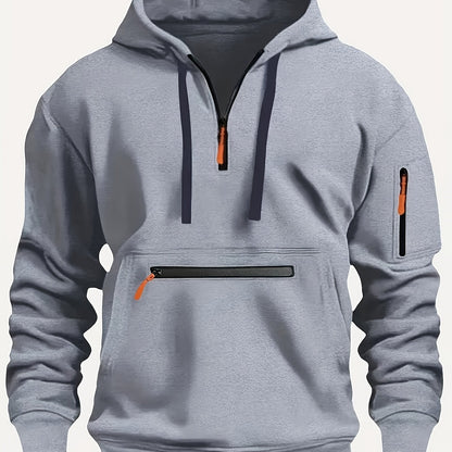 Thick, Warm, Oversized Men's Casual Zip-Up Hoodie - Kangaroo Pocket, Polyester Blend - Fall and Winter