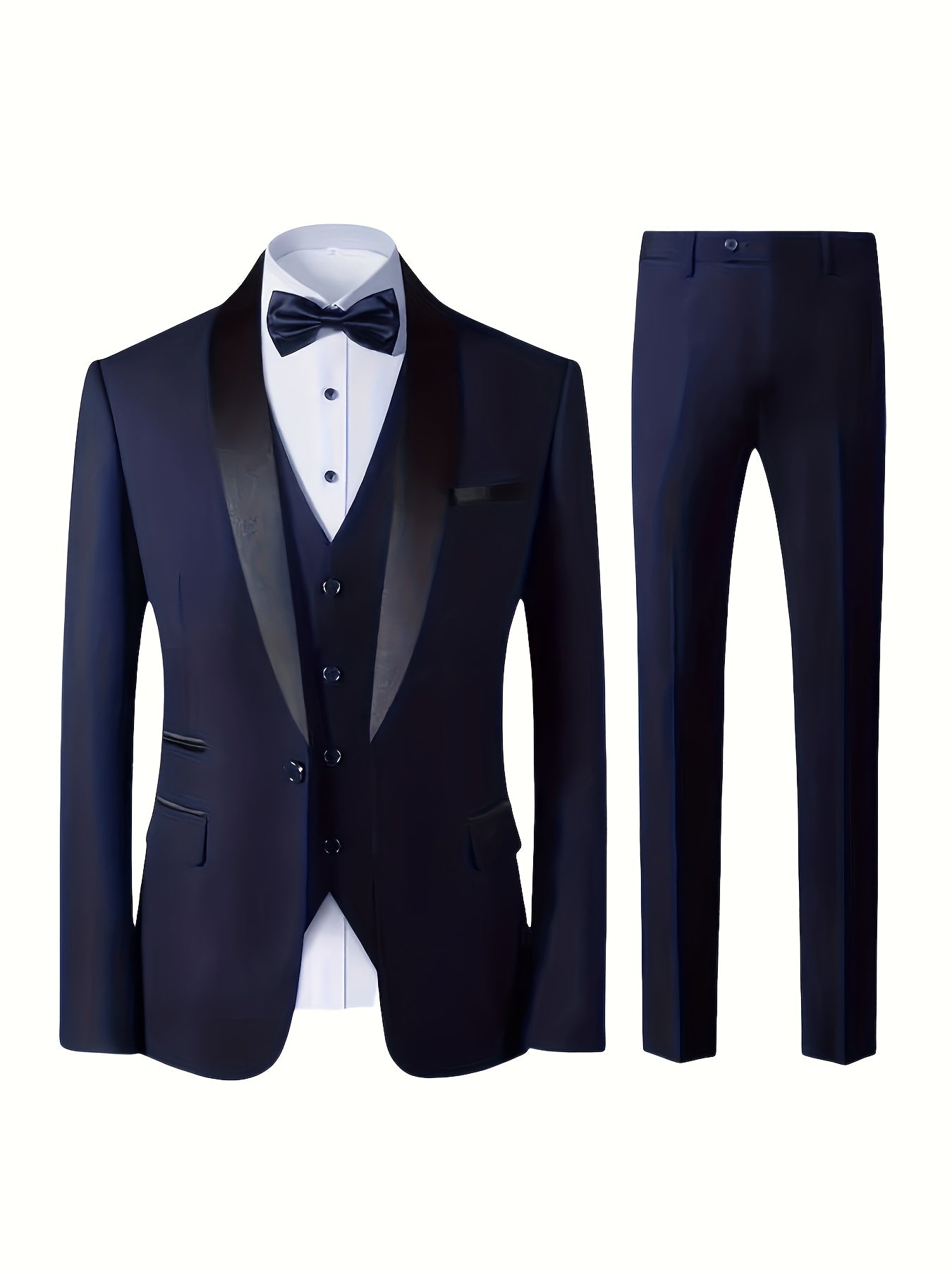 Three-Piece Formal Suit Set Men's Three-Piece Suit Set - Large Size Formal Attire with Notch Lapel, Includes Trousers & Vest for Weddings, Work & Festive Gifts