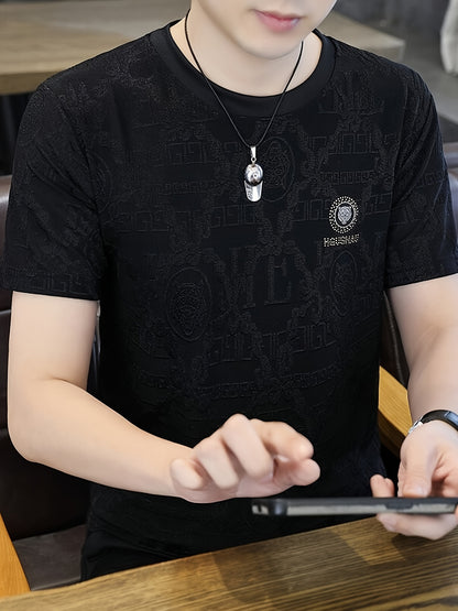 Men'S Elegant Black Short-Sleeve T-Shirt with Intricate Design - Casual Summer Top for Spring\u002FFall