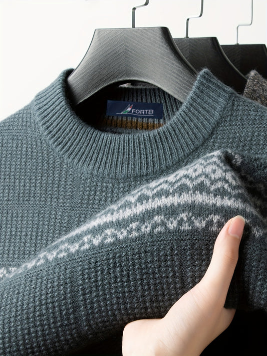 FORTEI Slight Elasticity Men'S Sweater with a Round Neck, Jacquard Design, Soft and Skin-Friendly Feel for Winter 25 F0096144098