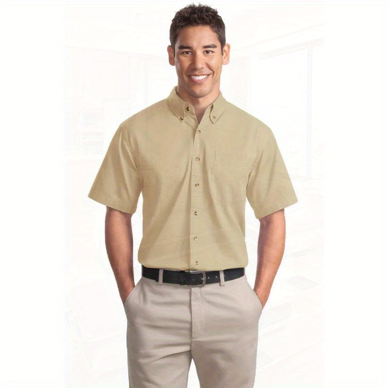 Port Authority Men's Short Sleeve Twill Shirt S500T - 5-Ounce Heavyweight 100%, Wrinkle-Resistant & Easy-Care, Classic Pointed Collar with Horn Buttons,