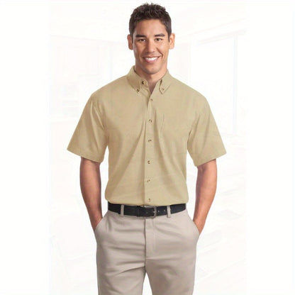 Port Authority Men's Short Sleeve Twill Shirt S500T - 5-Ounce Heavyweight 100%, Wrinkle-Resistant & Easy-Care, Classic Pointed Collar with Horn Buttons,