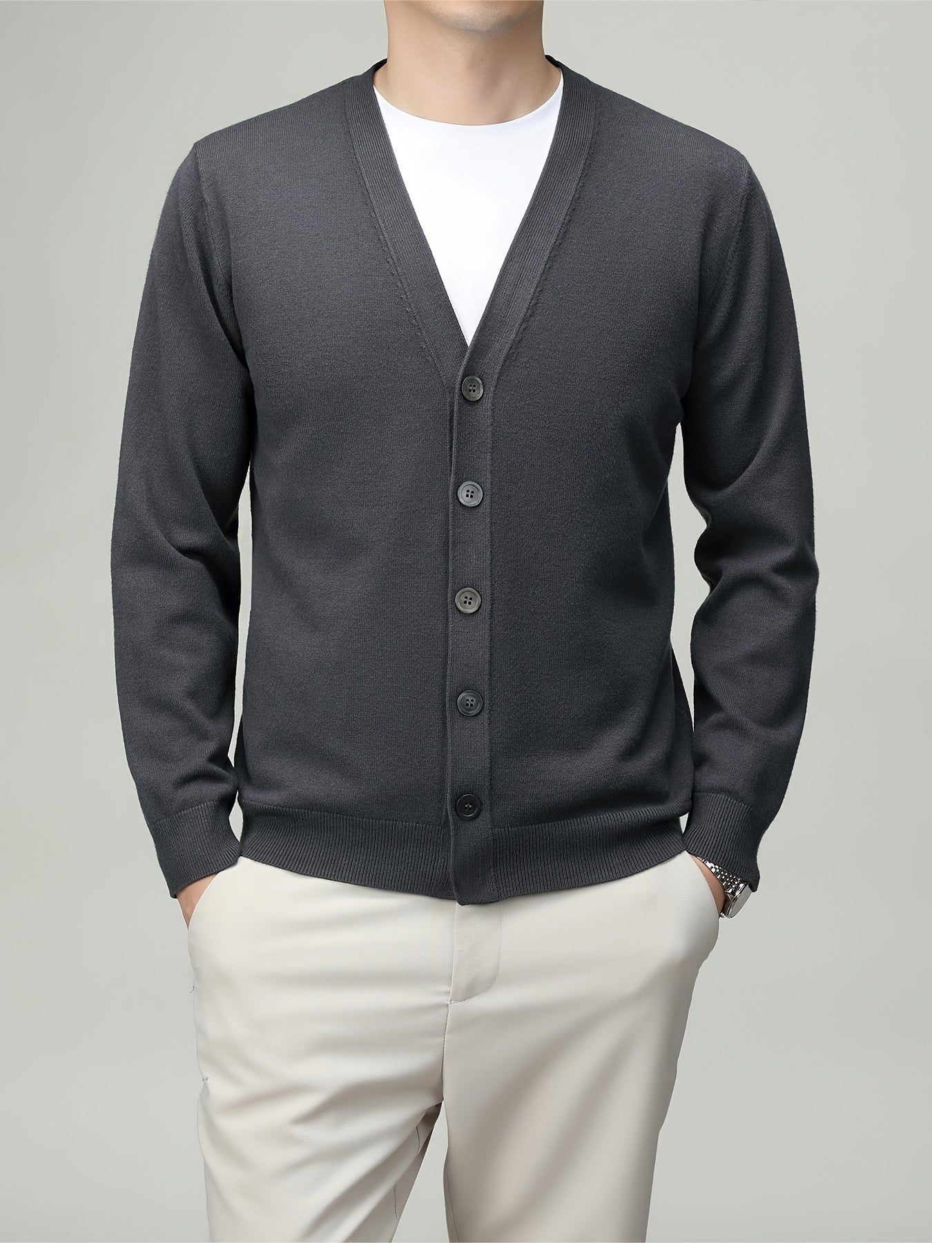 Men'S Classic Button-Up Cardigan - Soft Viscose Blend, Warm Long Sleeve Open Front Sweater for Fall\u002FWinter, Solid Color Elegant Versatile Top for Business,