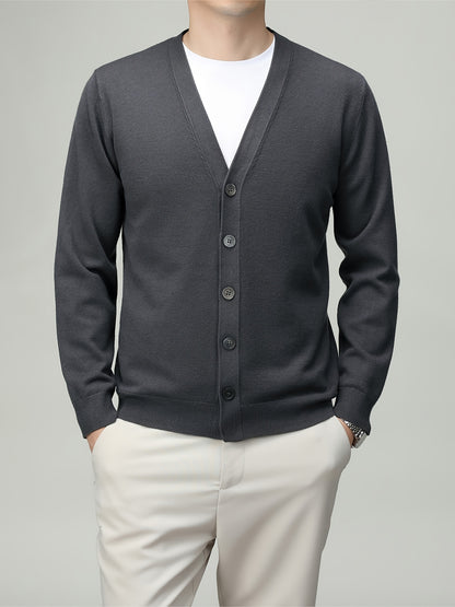 Men'S Classic Button-Up Cardigan - Soft Viscose Blend, Warm Long Sleeve Open Front Sweater for Fall\u002FWinter, Solid Color Elegant Versatile Top for Business,