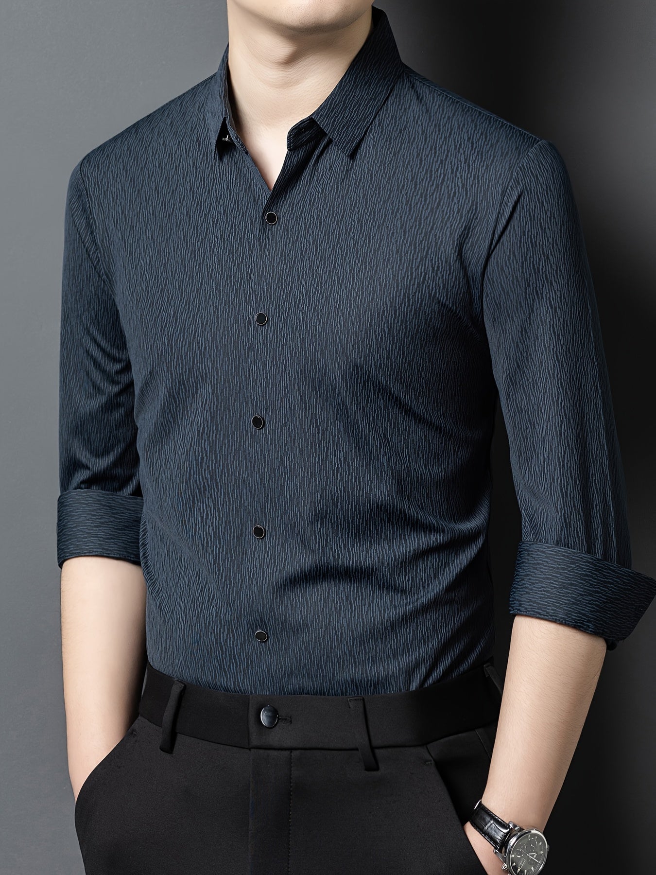 Men's Breathable Long Sleeve Button-Up Shirt - Casual Business Style, Solid Brown, Lightweight Fabric for Spring\u002FFall, Perfect for Office or Leisure Outings,