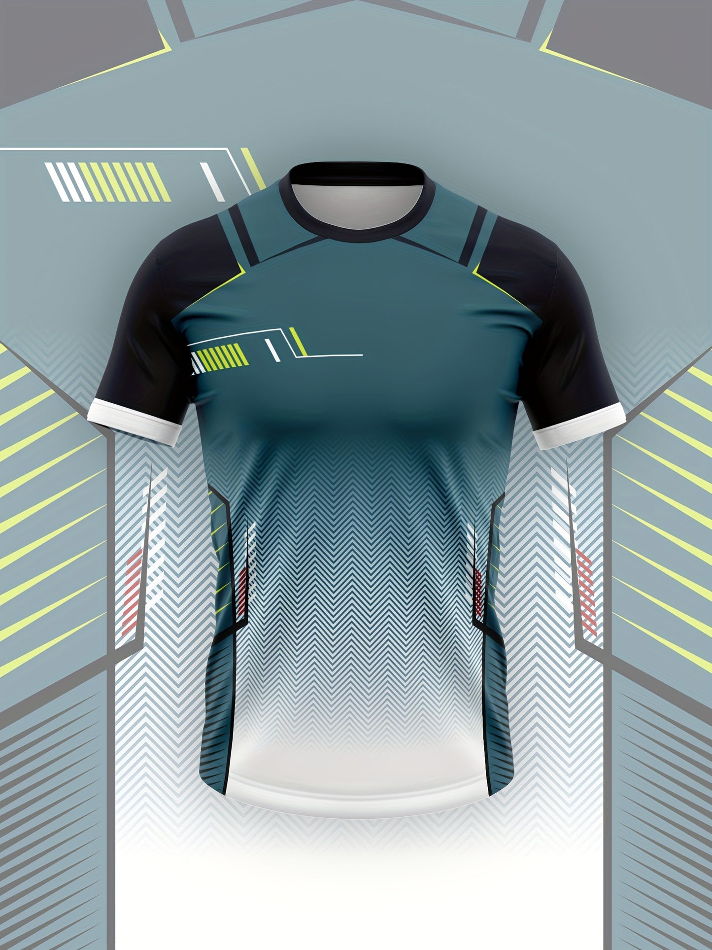 Men'S High-Elasticity Sporty T-Shirt - Geometric Pattern, Slim Fit, Breathable & Tear-Resistant for Running, Yoga,