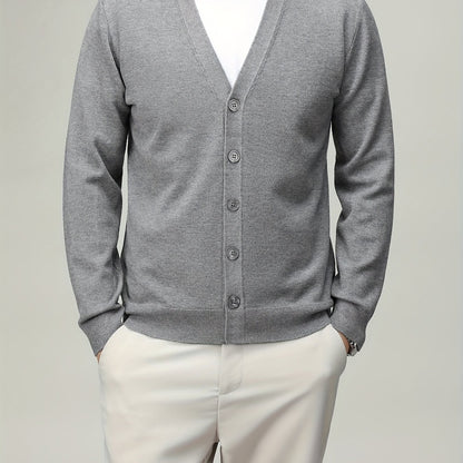 Men'S Classic Button-Up Cardigan - Soft Viscose Blend, Warm Long Sleeve Open Front Sweater for Fall\u002FWinter, Solid Color Elegant Versatile Top for Business,