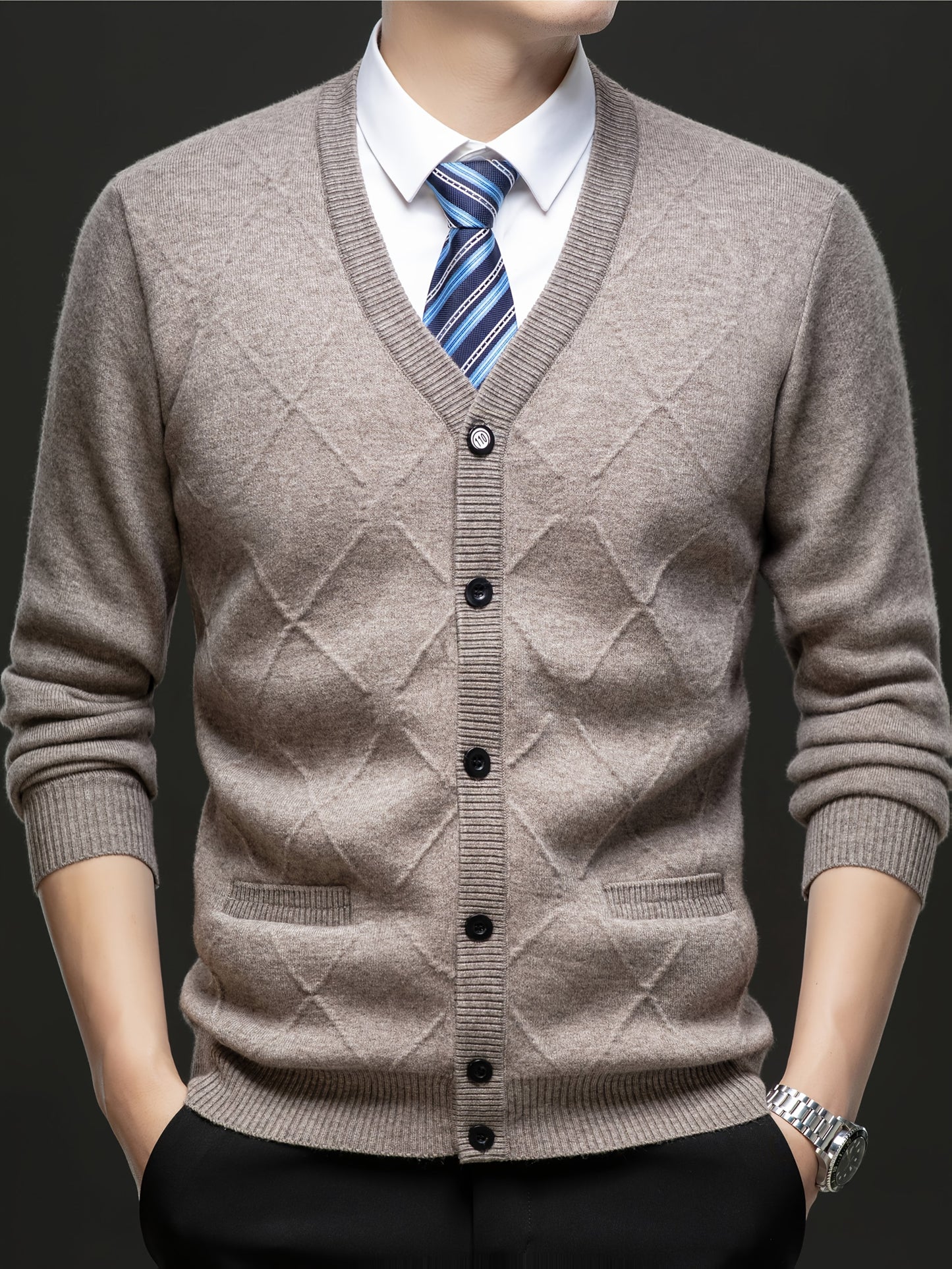 Men's Fleece-Lined Cardigan Fleece-Lined Knit Cardigan for Men | Thickened Casual V-Neck Top | Autumn and Winter
