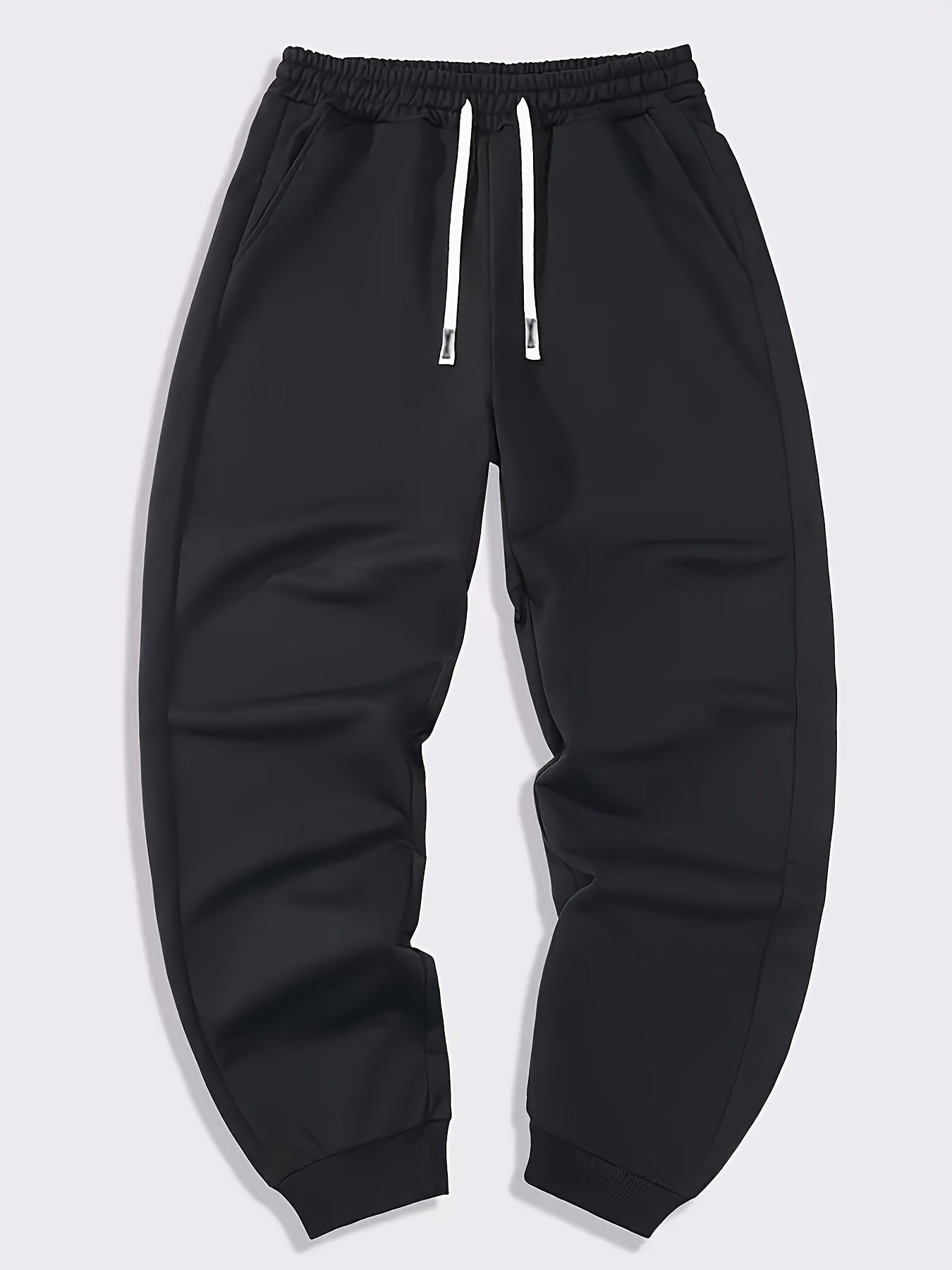Mens Sports Jogger Pants 4pcs Plus Size Men's Sports Jogger Pants, Polyester Knit Fabric, Slight Stretch, Solid Color, Regular Fit,
