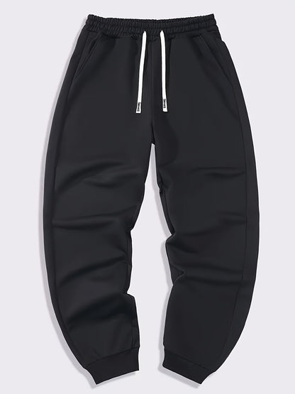 Mens Sports Jogger Pants 4pcs Plus Size Men's Sports Jogger Pants, Polyester Knit Fabric, Slight Stretch, Solid Color, Regular Fit,