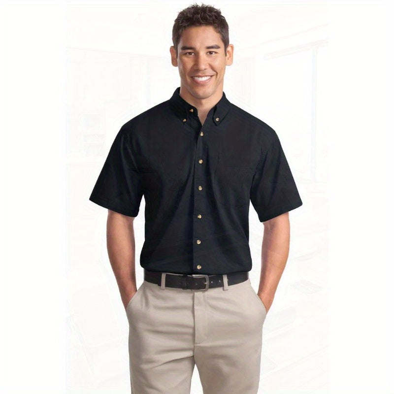 Port Authority Men's Short Sleeve Twill Shirt S500T - 5-Ounce Heavyweight 100%, Wrinkle-Resistant & Easy-Care, Classic Pointed Collar with Horn Buttons,