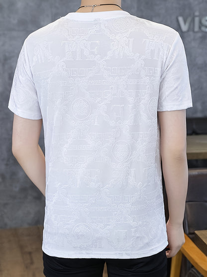 Men'S Elegant Black Short-Sleeve T-Shirt with Intricate Design - Casual Summer Top for Spring\u002FFall