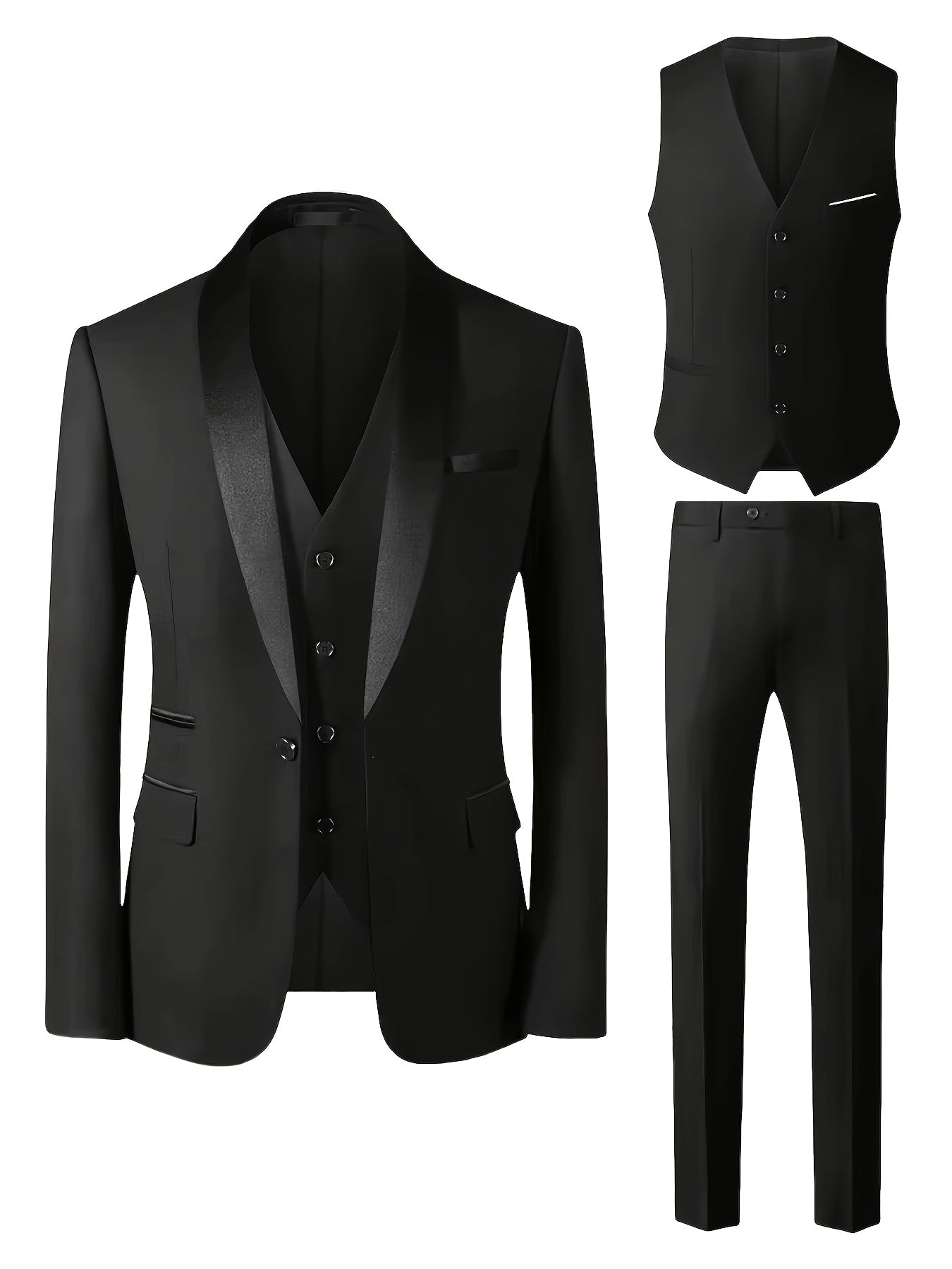 Three-Piece Formal Suit Set Men's Three-Piece Suit Set - Large Size Formal Attire with Notch Lapel, Includes Trousers & Vest for Weddings, Work & Festive Gifts