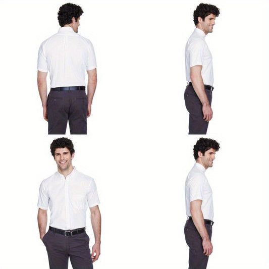 CORE365 88194 Men's Optimum Short Sleeve Twill Shirt - Breathable Resin & Artificial Crystal Embellished Fabric, Classic Fit with Structured Shoulders,