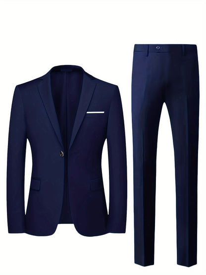 Formal Suit Set Professional Men's Formal Suit Two-Piece Set | Single Button Blazer and Pants for Interviews, Business, and Casual Parties