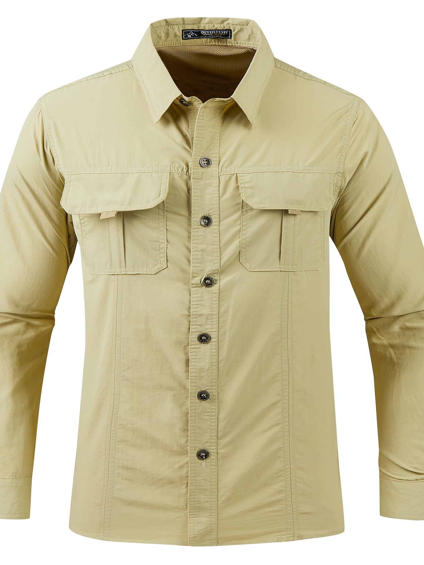 Mens Quick Dry Shirt Men's Quick-Dry Shirt - Beige Button-Up Formal & casual shirt with Button Front Placket, Long Sleeve Non-Sticky Fabric for Office, Outdoor,