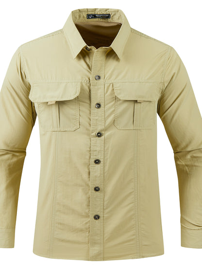 Mens Quick Dry Shirt Men's Quick-Dry Shirt - Beige Button-Up Formal & casual shirt with Button Front Placket, Long Sleeve Non-Sticky Fabric for Office, Outdoor,