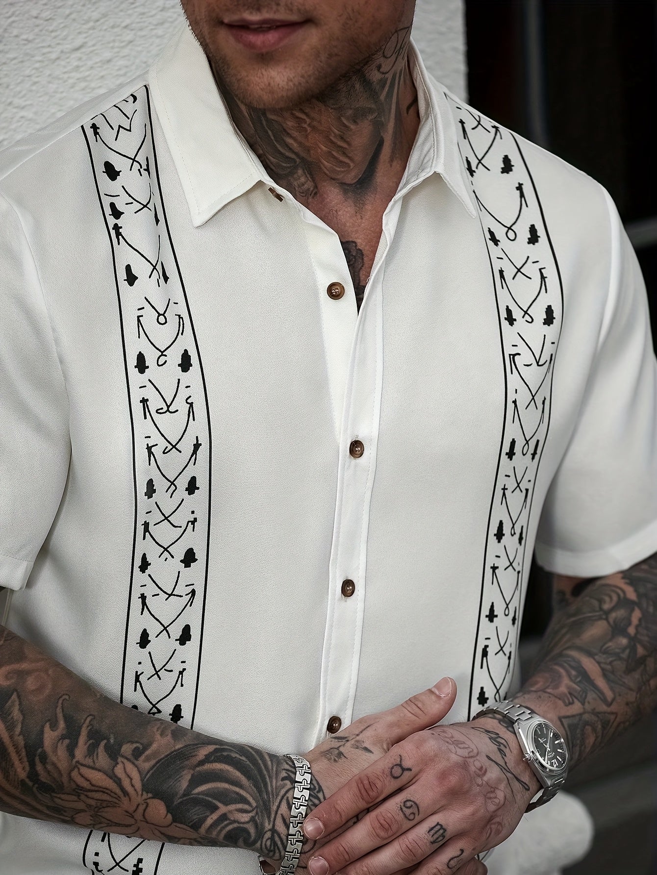 Quick-Dry Shirt Quick-Dry Men's Casual Button-Shirt | Ethnic Print, Short Sleeve, Lapel Collar, Summer Wear, Regular Fit