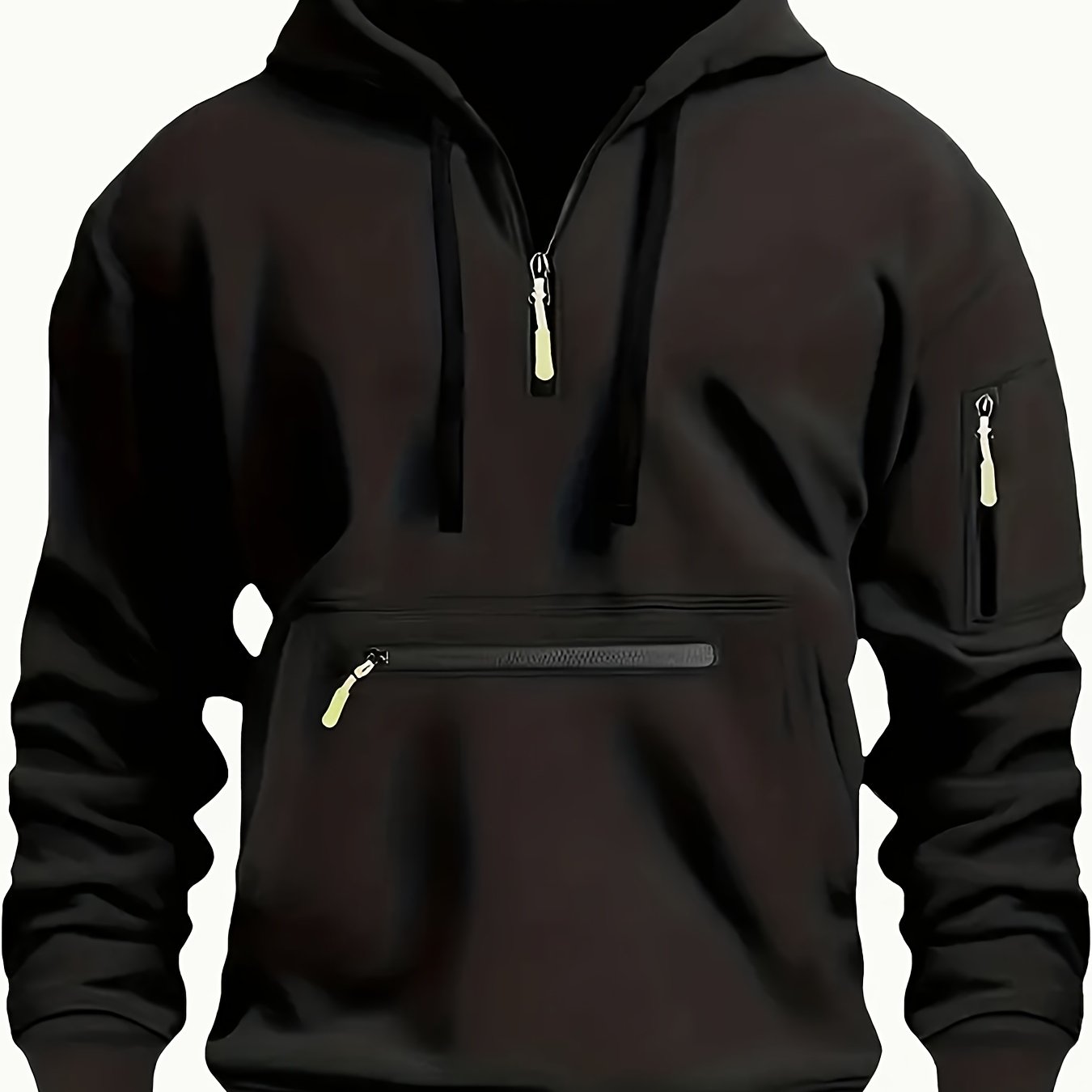 Thick, Warm, Oversized Men's Casual Zip-Up Hoodie - Kangaroo Pocket, Polyester Blend - Fall and Winter