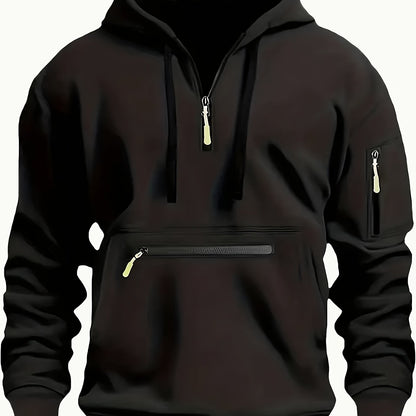 Thick, Warm, Oversized Men's Casual Zip-Up Hoodie - Kangaroo Pocket, Polyester Blend - Fall and Winter
