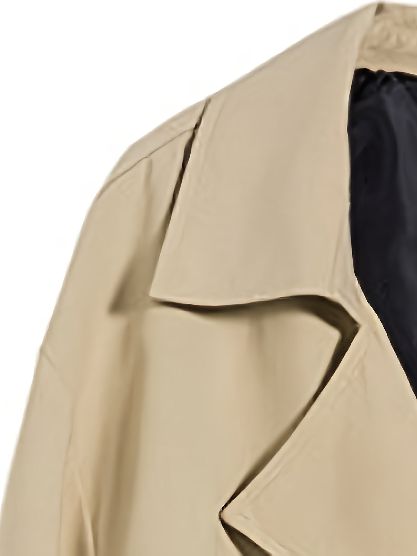 Men'S Casual Double-Breasted Trench Coat - Mid-Length Fall\u002FWinter Outerwear with Slit, Belted, Solid Black, Polyester, Single-Button Closure,