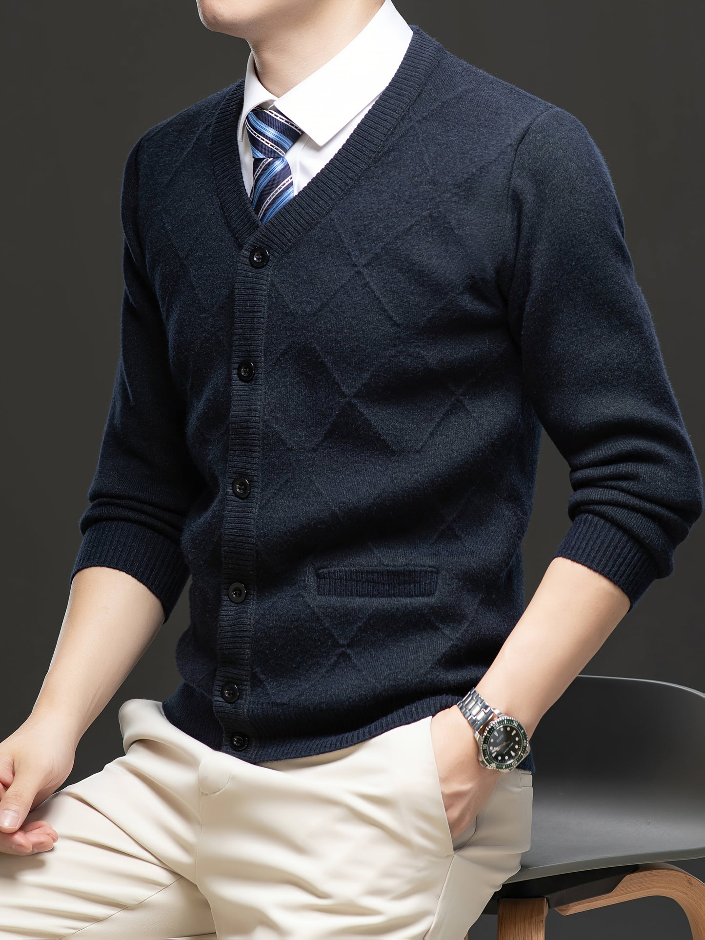 Men's Fleece-Lined Cardigan Fleece-Lined Knit Cardigan for Men | Thickened Casual V-Neck Top | Autumn and Winter