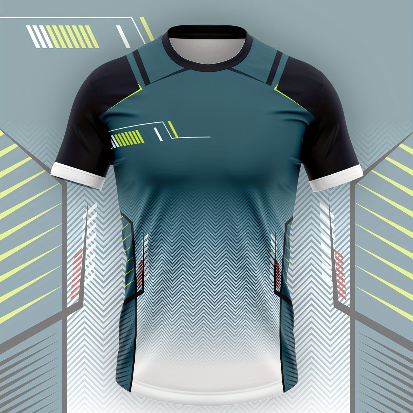 Men'S High-Elasticity Sporty T-Shirt - Geometric Pattern, Slim Fit, Breathable & Tear-Resistant for Running, Yoga,
