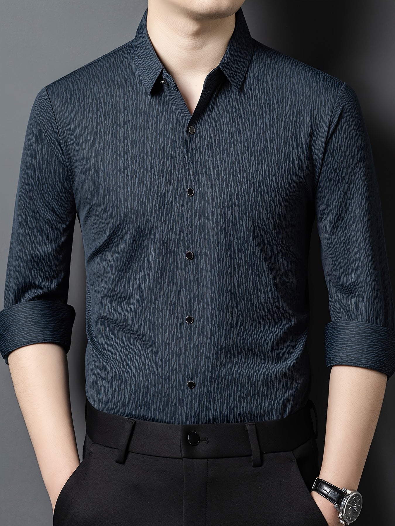 Men's Breathable Long Sleeve Button-Up Shirt - Casual Business Style, Solid Brown, Lightweight Fabric for Spring\u002FFall, Perfect for Office or Leisure Outings,