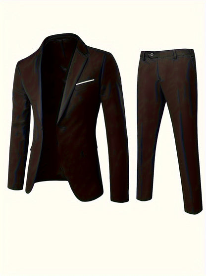 Formal Suit Set Professional Men's Formal Suit Two-Piece Set | Single Button Blazer and Pants for Interviews, Business, and Casual Parties