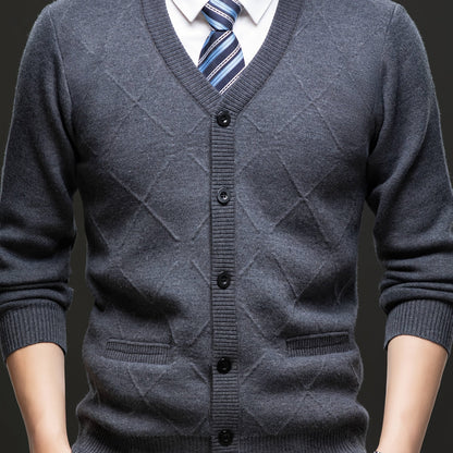 Men's Fleece-Lined Cardigan Fleece-Lined Knit Cardigan for Men | Thickened Casual V-Neck Top | Autumn and Winter