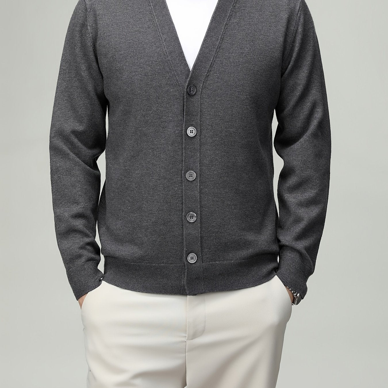 Men'S Classic Button-Up Cardigan - Soft Viscose Blend, Warm Long Sleeve Open Front Sweater for Fall\u002FWinter, Solid Color Elegant Versatile Top for Business,