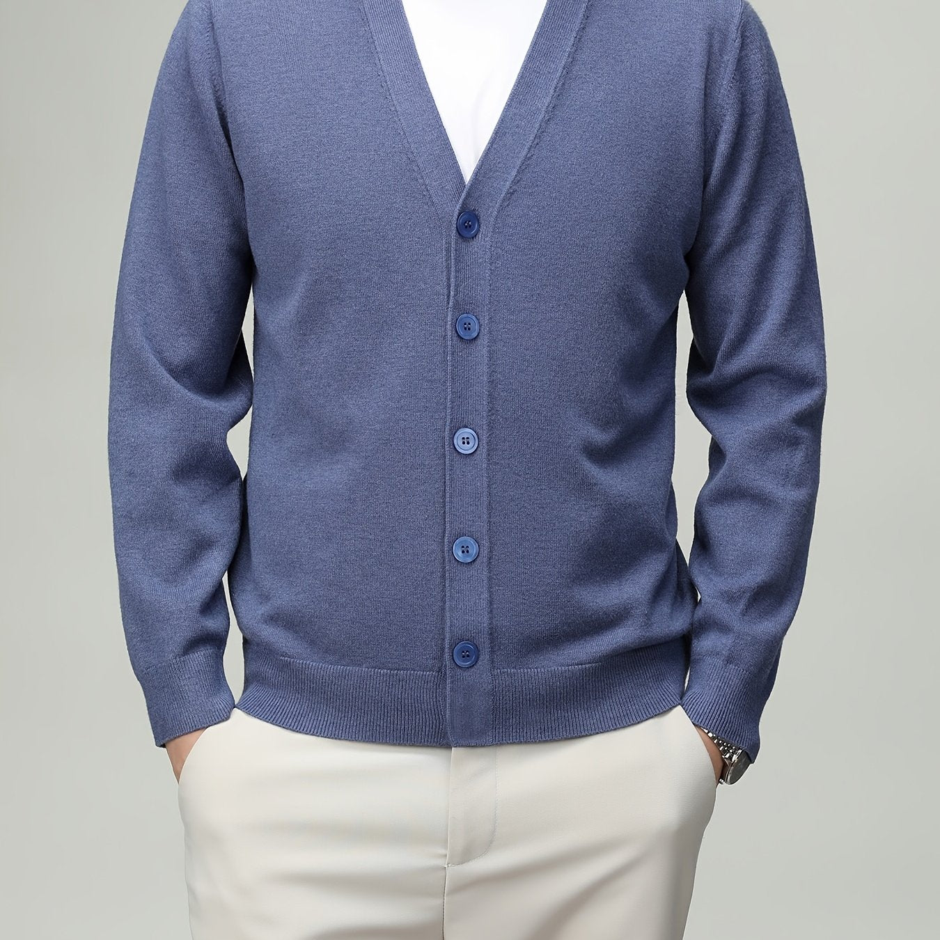 Men'S Classic Button-Up Cardigan - Soft Viscose Blend, Warm Long Sleeve Open Front Sweater for Fall\u002FWinter, Solid Color Elegant Versatile Top for Business,