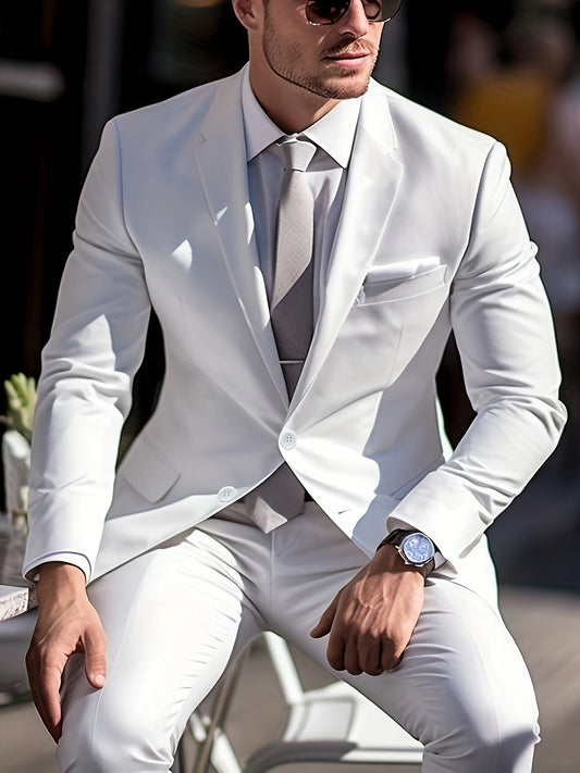 Classic Men's Single-Breasted Suit - 2pcs Set - Stylish Professional Attire for Weddings, Interviews, Parties, and Gatherings (Accessories Not Included)