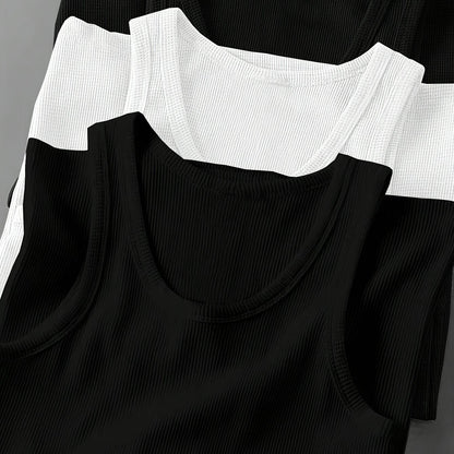3pcs Men's Solid Color Sleeveless Tank Tops - Sporty Slim Fit, Breathable Stretch Fabric, Round Neck, Machine Washable, All-Season Casual & Athletic Wear