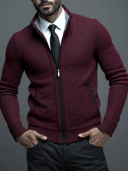 Stylish Men's Cardigan Soft Knit Men's Light Beige Open-Front Cardigan | Stylish Versatile Zip-Up Jacket for Office, Golf, and Casual Wear - H-Line Fit,