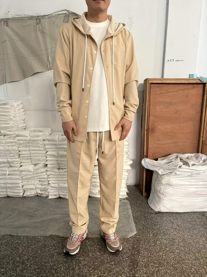 Comfortable Waffle Knit Set Men's Comfortable Two-Piece Waffle Knit Set | Hooded Button-Up Cardigan and Drawstring Sweatpants