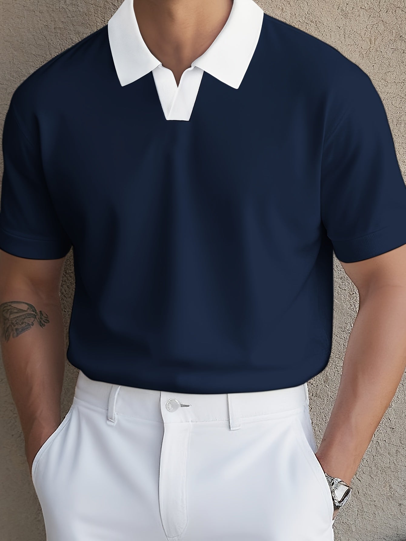 Knit Fabric, Polo Shirt Knit Fabric, All-Season Comfort | Men's Casual Loose Fit Polo Shirt - Short Sleeve, Button-Up Collar, Solid Color, Perfect for Casual Attire,
